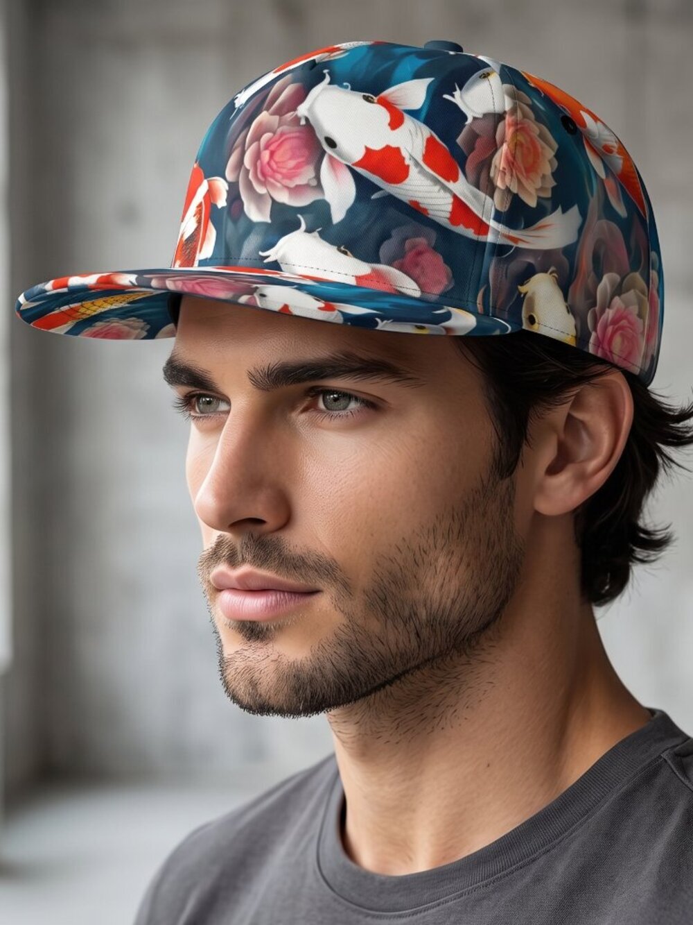 Koi Fish Hat Baseball Snapback Cap Blue Orange Pop Art NWT gift